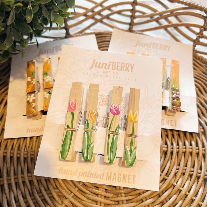 Tulips - Magnetic Hand Painted Clothespin set for wholesale by Juniberry Art Co