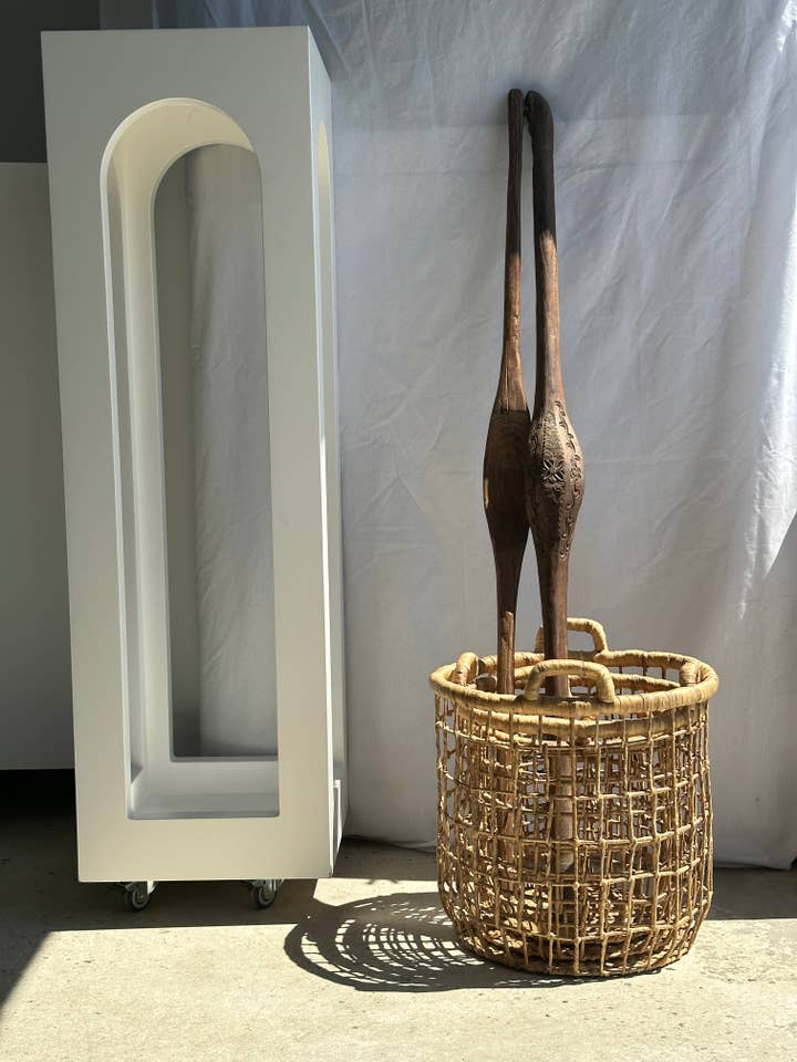 Pair of carved wooden sticks, traditional Indonesian weaving tools for wholesale by Office Objets