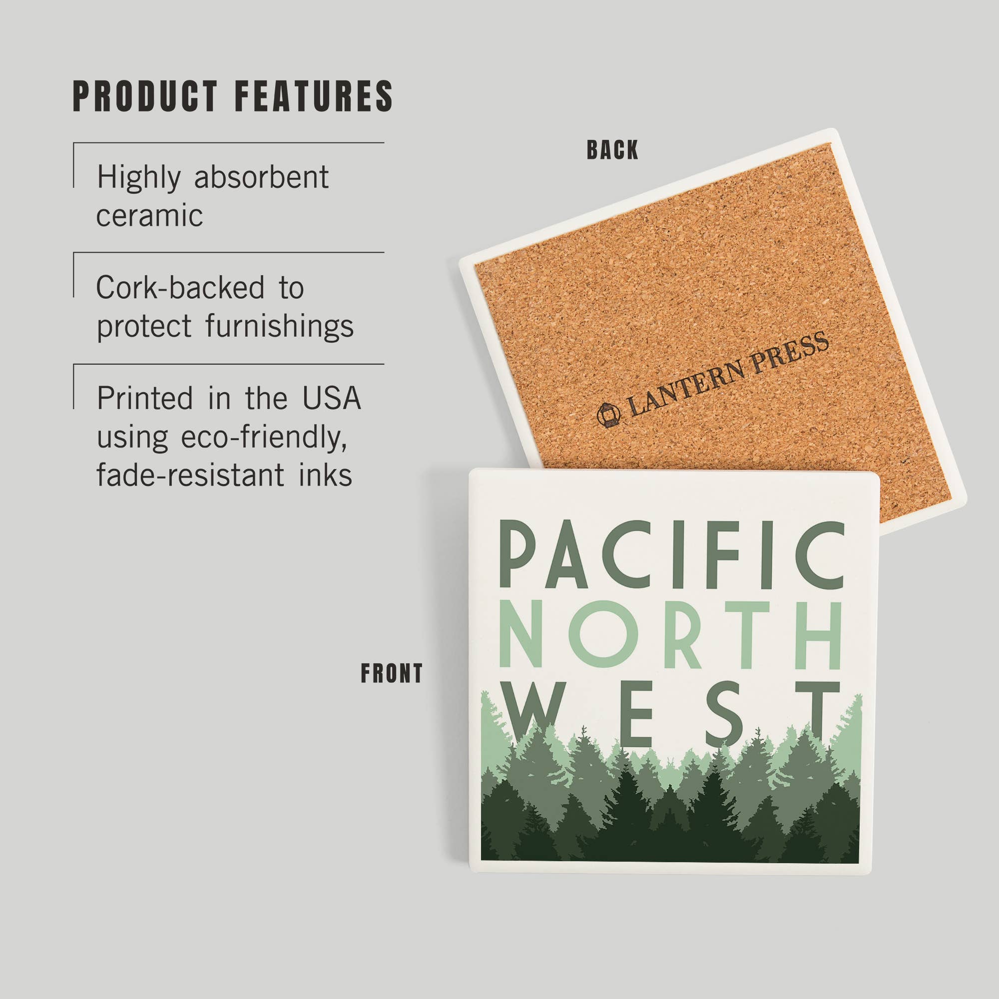 Lantern Press - Wholesale Coasters - CERAMIC COASTER Pacific Northwest Pine Trees2