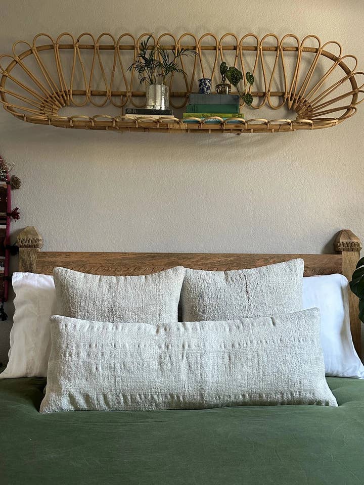 White Hemp Grass Turkish Lumbar Pillow #2, 12 x 36 for wholesale by High Pile Designs