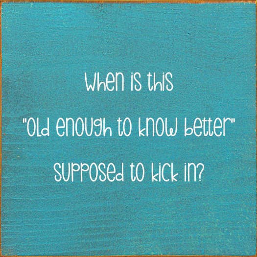 SAWDUST CITY - Wholesale Sign - When is this "old enough to know better" supposed to kick in7