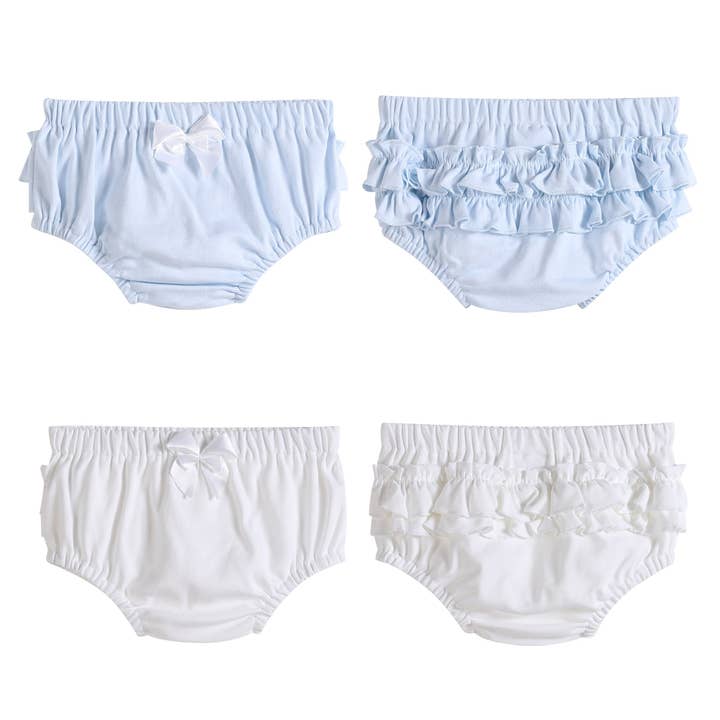 Lil Cactus - Wholesale Underwear/Diaper Cover - Baby - 2 pc Light Blue and White Ruffle Knit Cotton Baby Bloomers