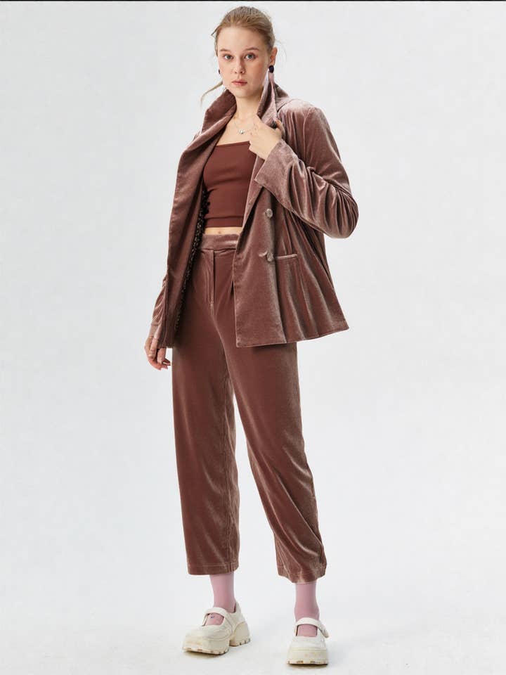 VERY J - Wholesale Pants - Women's - NP70304-High Waist Velvet Holiday Party Straight Pants