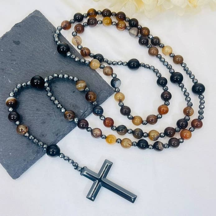 GemMeet - Wholesale Prayer Beads Necklace - Cross Catholic Stone Rosary Necklace 13
