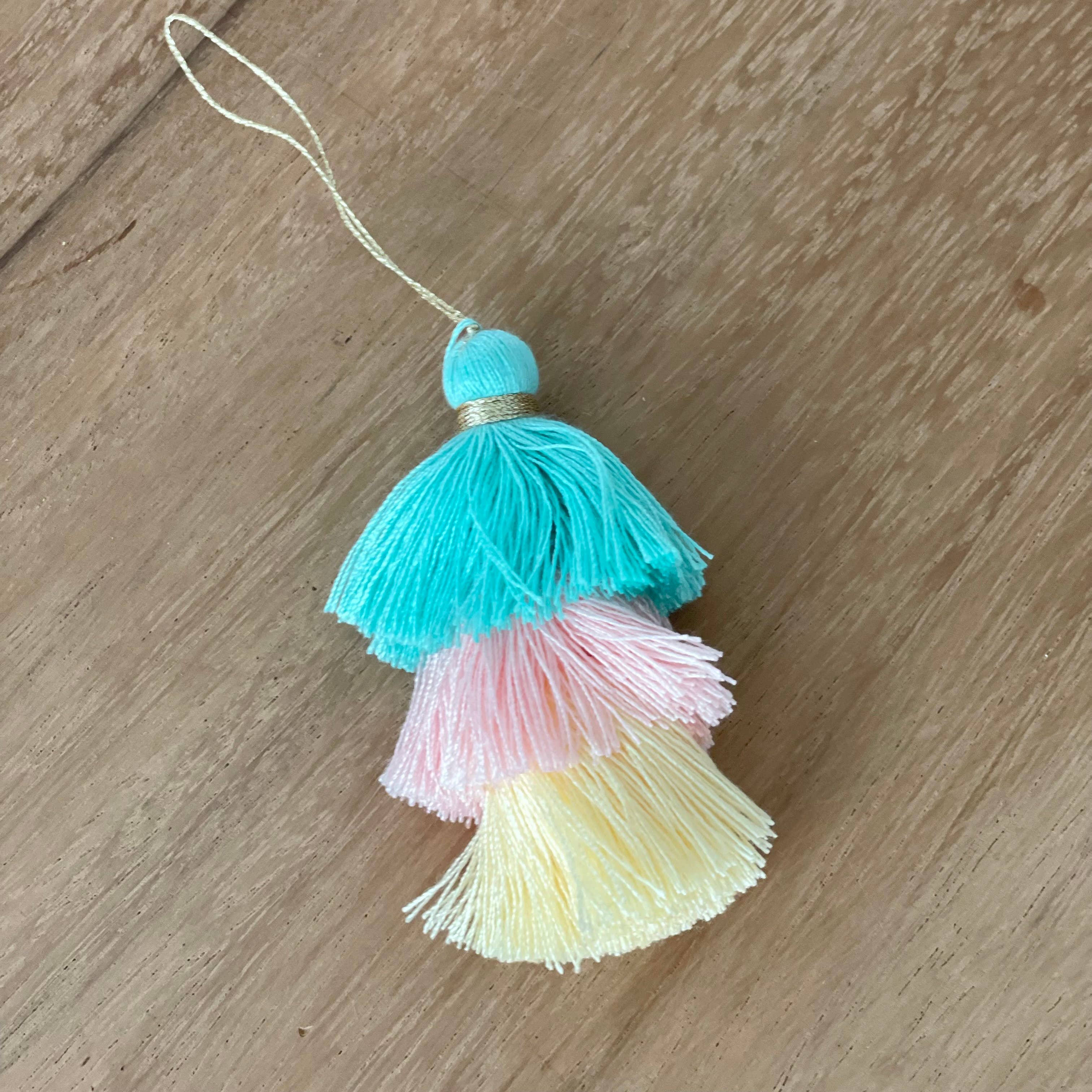 Palmy Pineapple - Wholesale Keychain - Women's - 3 Tiered Ombre Cotton Tassel with Gold Loop19