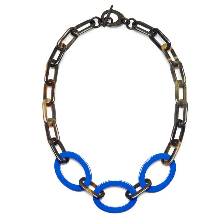 Collar de declaración con eslabones ovalados en negro y azul para mujer. para venta al por mayor de BRANCH JEWELLERY
