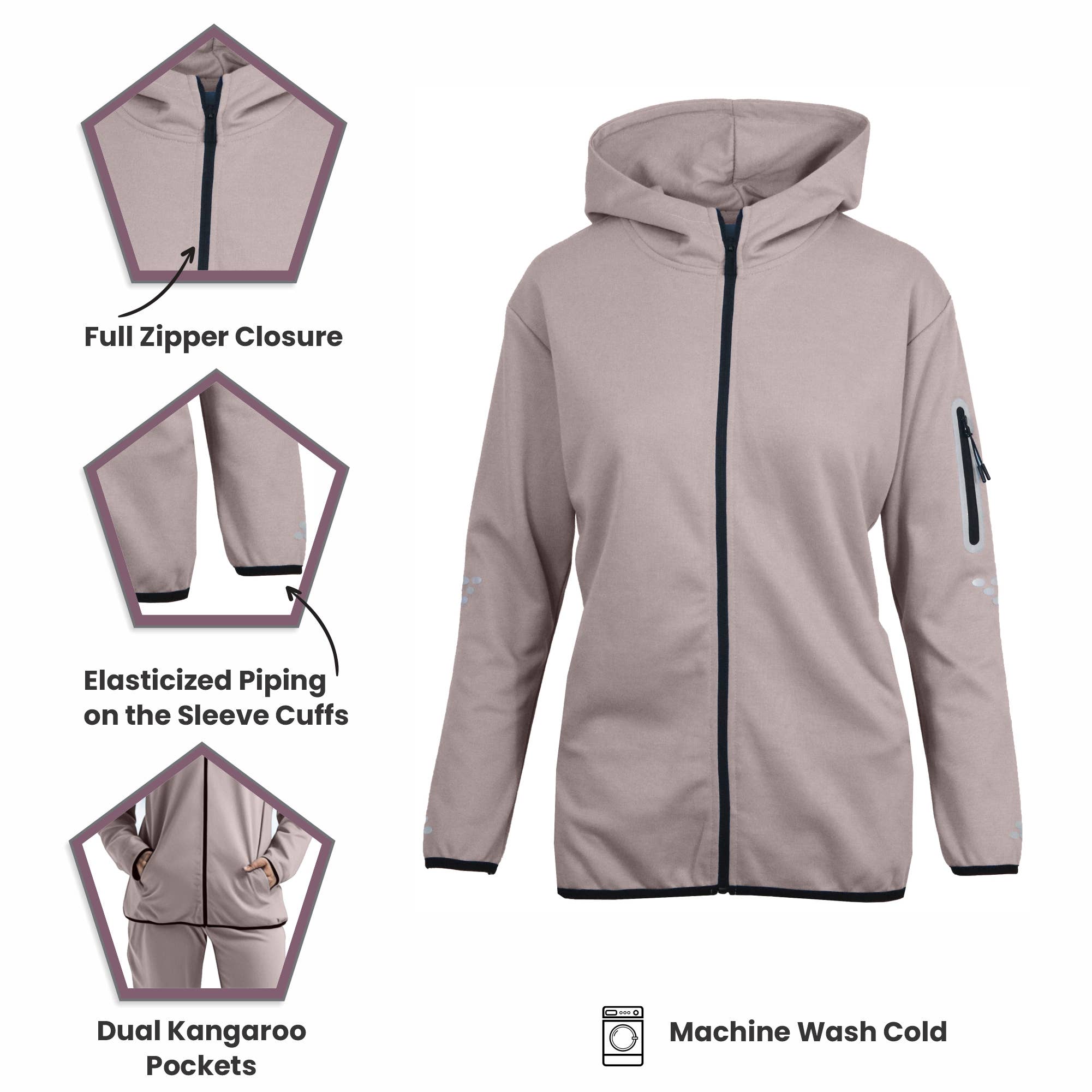 Galaxy By Harvic - Vendita all'ingrosso Completo loungewear - Donna - Set in due pezzi Tech Fleece da donna - Felpa con cappuccio con zip e pantaloni da jogging9