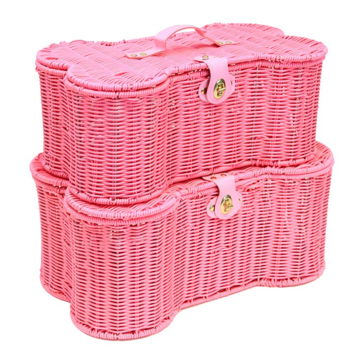 Pink Dog Bone Shaped Storage Basket, Puppy Gift Hamper (x3) for wholesale by Candi Gifts