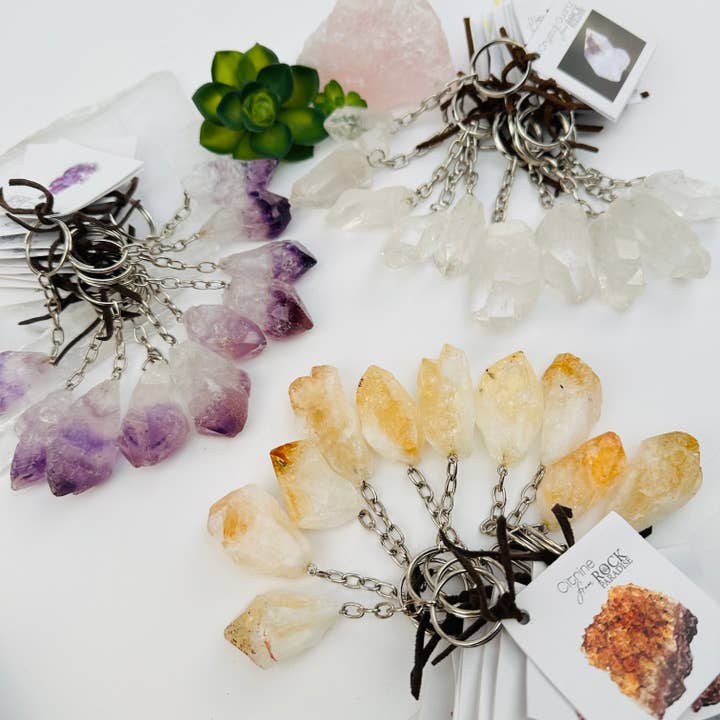 Rock Paradise - Wholesale Keychain - Women's - Crystal Point Keychains - 10 Pack - YOU CHOOSE STONE