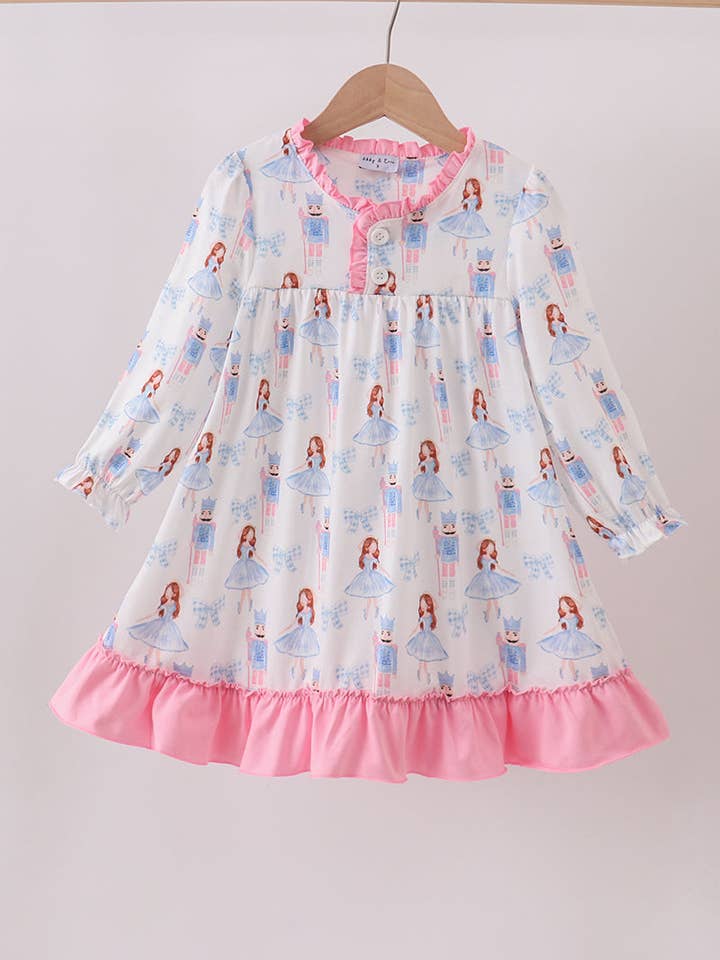 Vestido com folhos e quebra-nozes com laço rosa por atacado de Mom & Co.