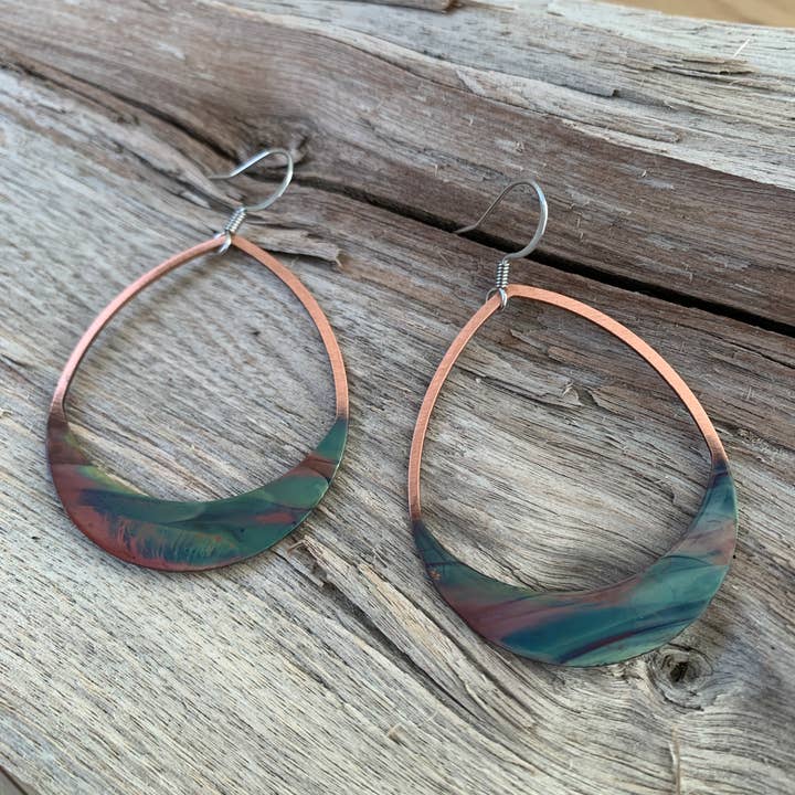 Rounded Teardrop Fire Painted Copper Earrings for wholesale by Positive Shine Jewelry