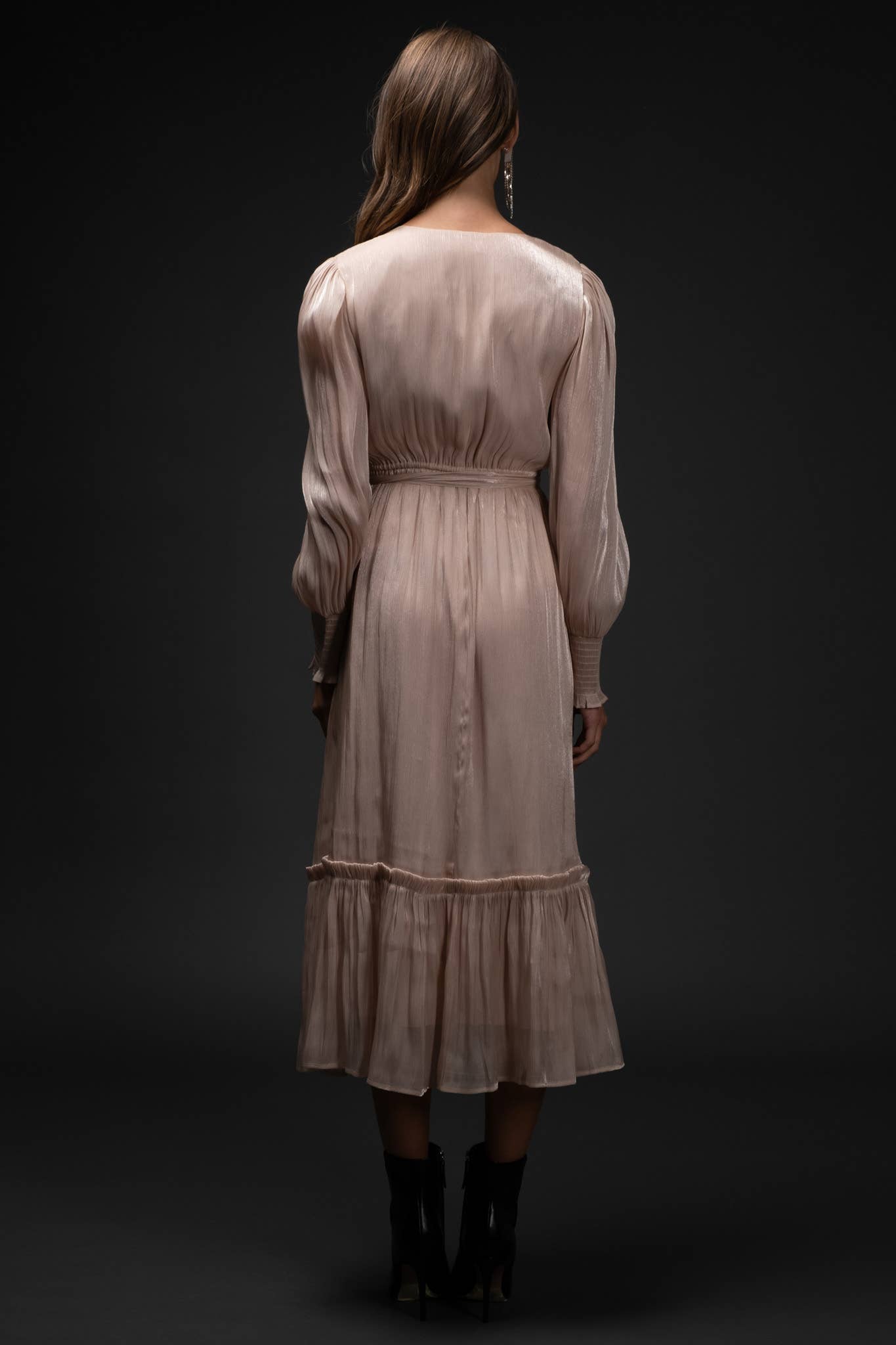 Blu Pepper - Venta al por mayor Vestido - Mujer - VESTIDO MIDI LARGO DE MANGA ALFIL CON CINTURÓN CRUZADO5