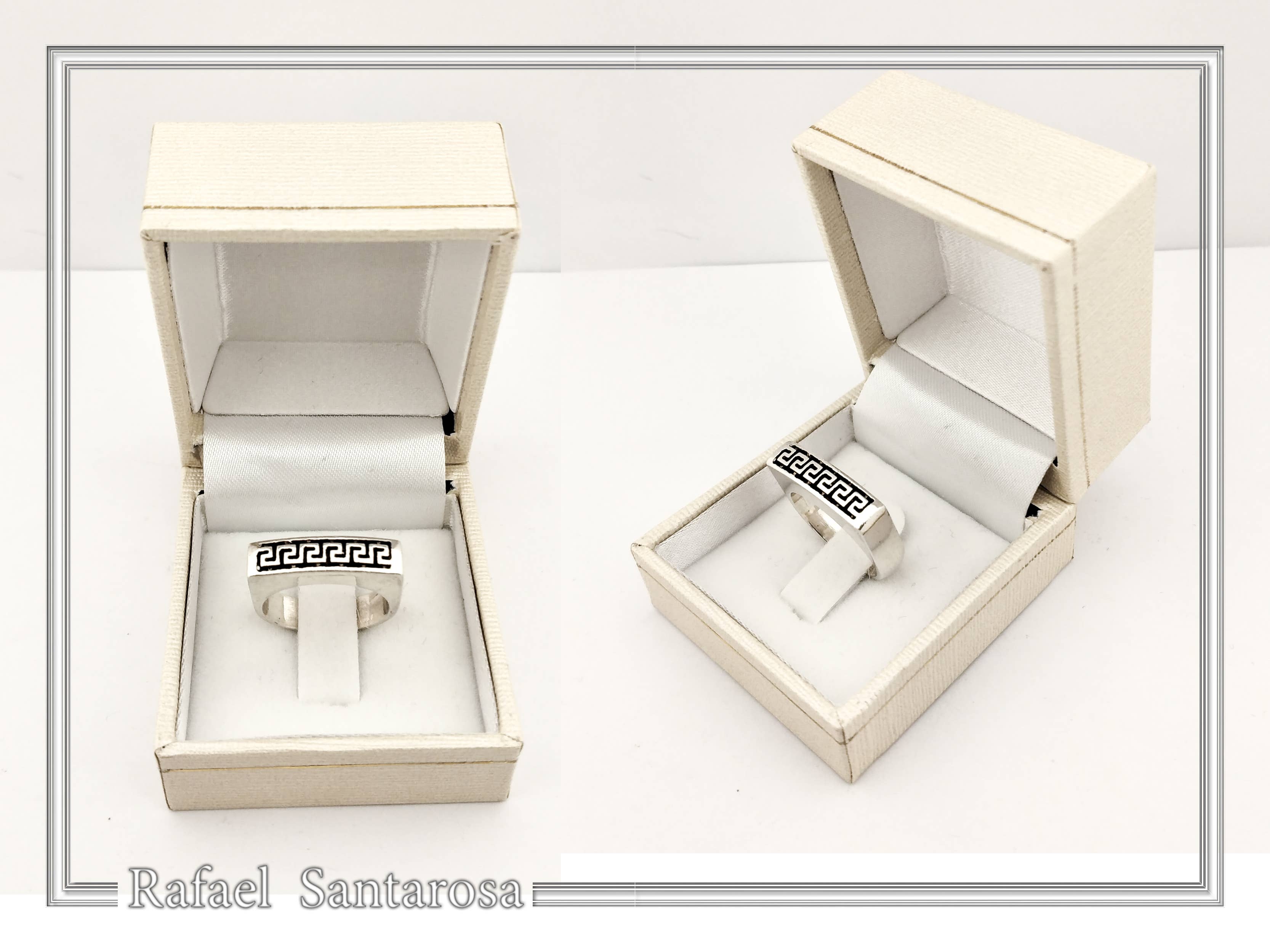 RAFAEL SANTAROSA - Venta al por mayor Anillo de banda/apilable - Anillo Meander con decoración en forma de llave griega sobre plata oxidada10