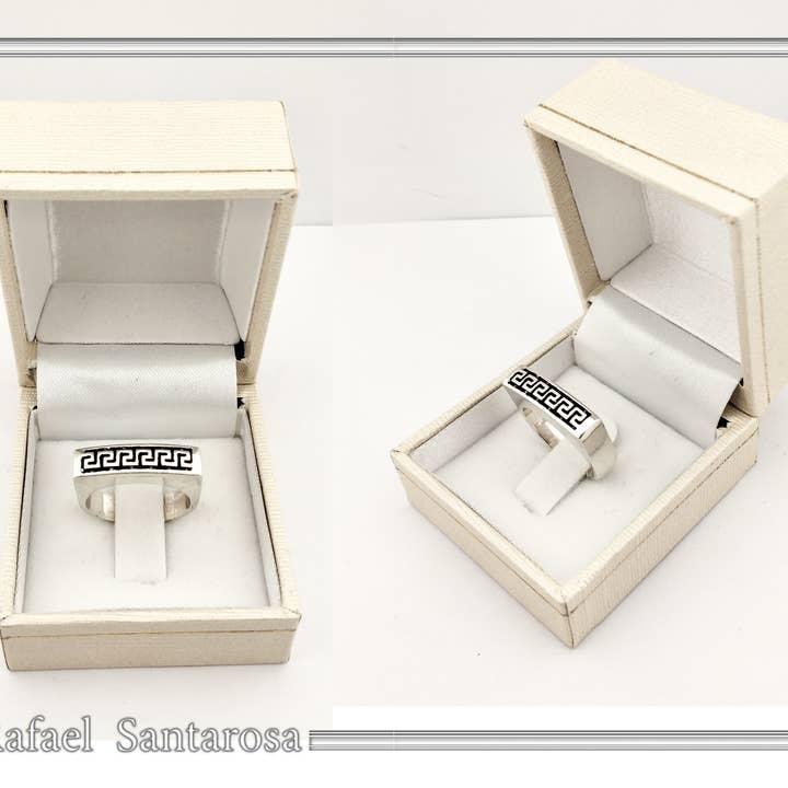 RAFAEL SANTAROSA - Venta al por mayor Anillo de banda/apilable - Anillo Meander con decoración en forma de llave griega sobre plata oxidada10