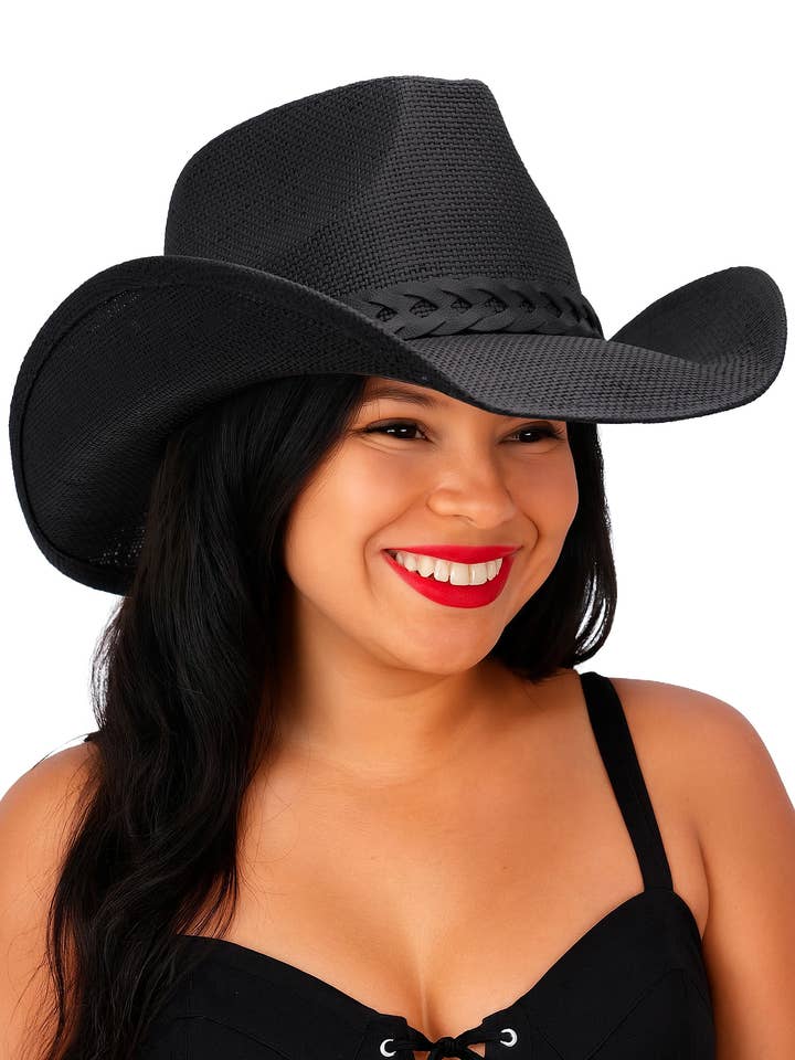 Chapéu de Palha Cowboy Monocromático Fosco com Corrente por atacado de Cap Zone