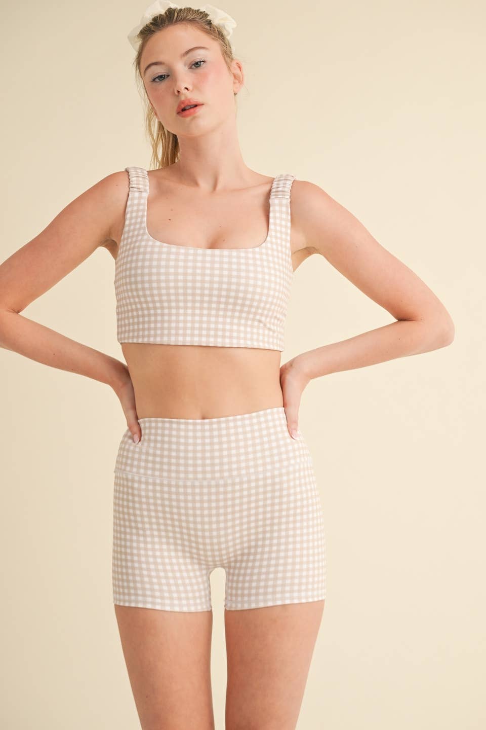 KIMBERLY C - Wholesale Sports Bra - Women's - Gingham Print Ruched Bra Top13