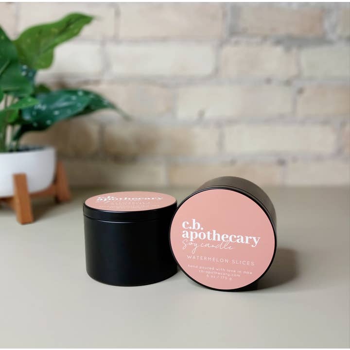 Watermelon Slices - 6oz Soy Candle Matte Black Tin for wholesale by C.B. APOTHECARY