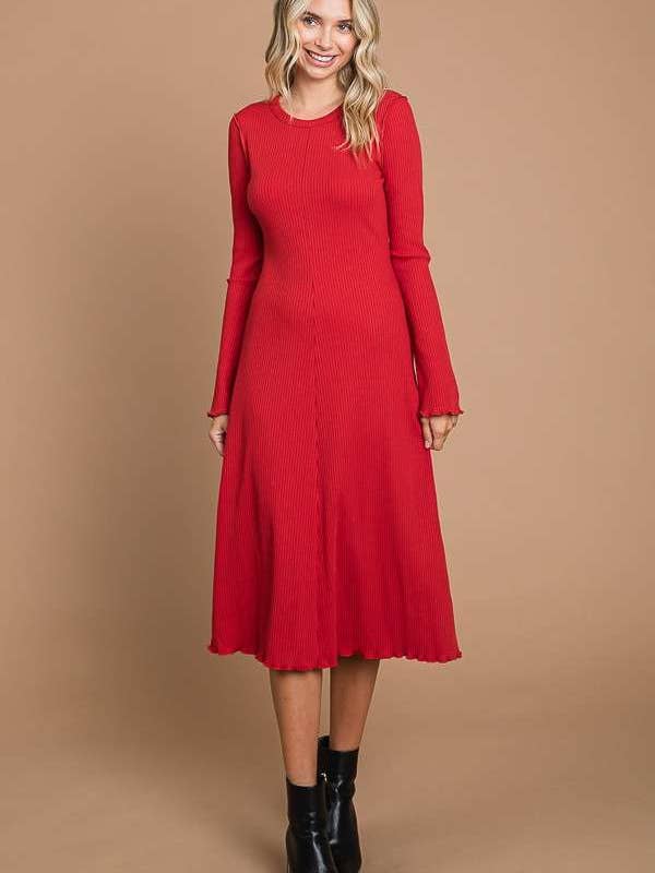 Culture Code - Wholesale Dress - Women's - CRD1903L - CREW NECK BELL SLV FLARE MIDI DRESS2