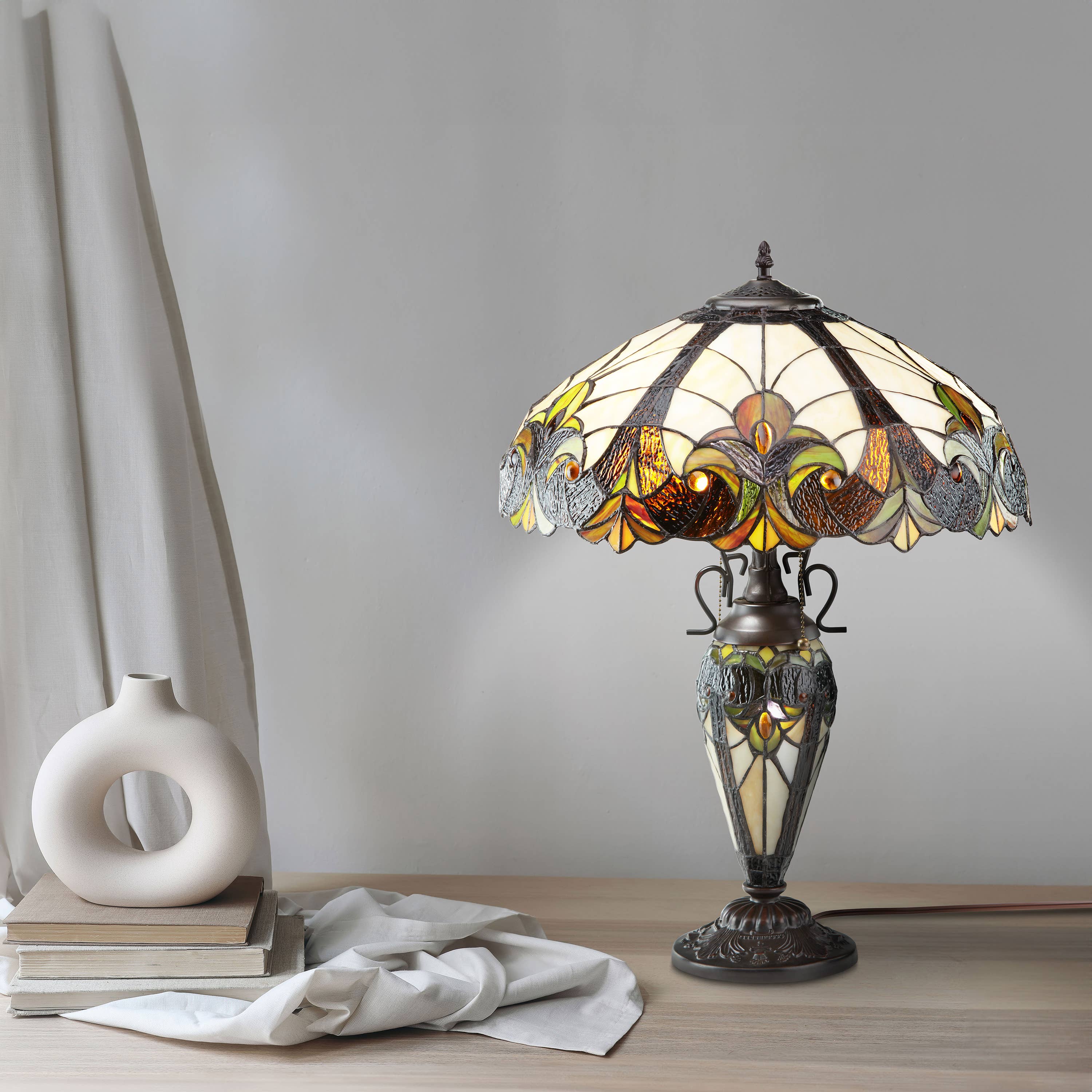 River of Goods - Wholesale Accent/Desk Lamp - 24.5"H Halston Amber Double Lit Stained Glass Table Lamp6