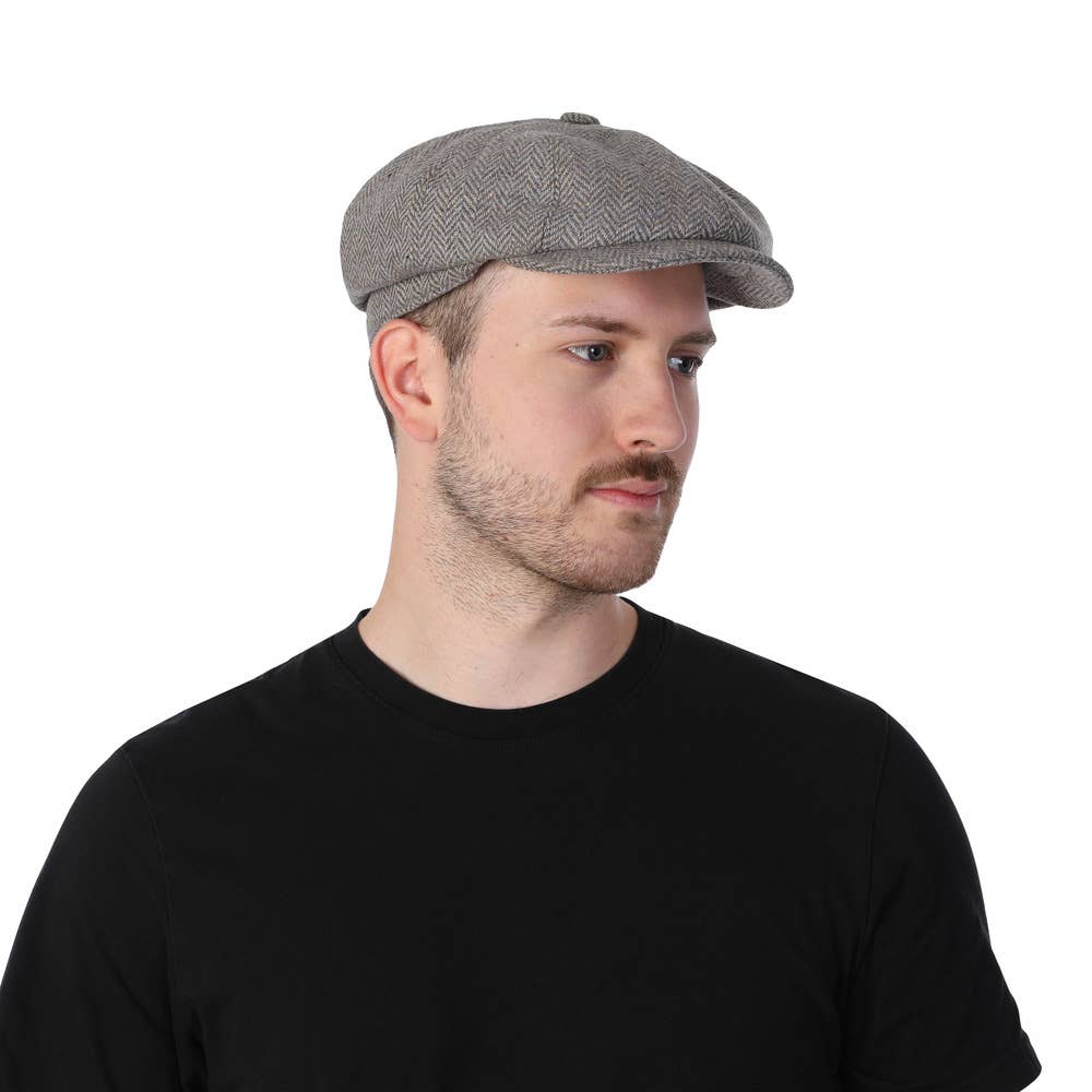 Stylex Party - Wholesale Flatcap - Men's - Men's Button Flat Cap Zig Zag Grey Pattern Everyday Fashion