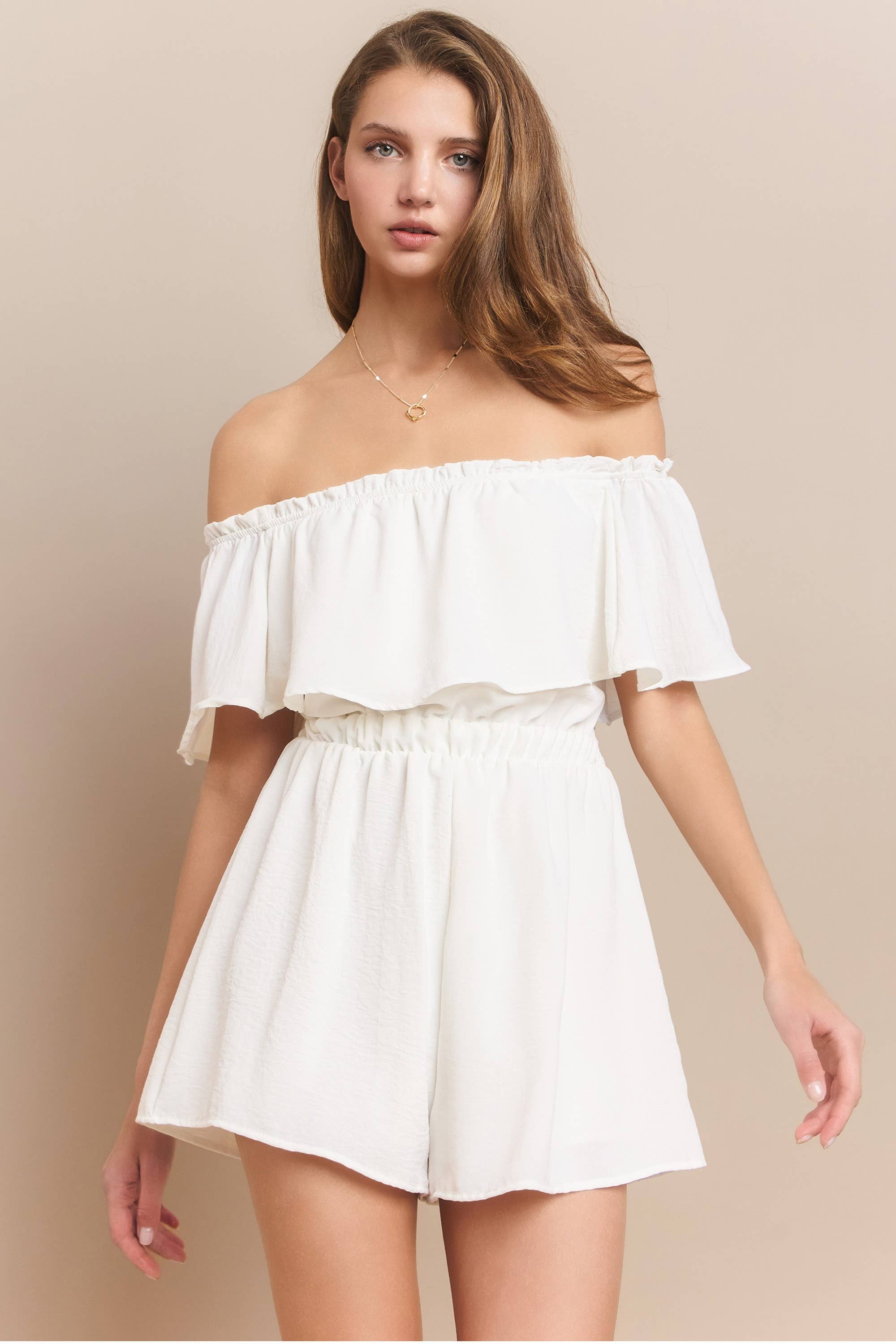 WISTERIA LANE – wholesale Romper – Women's – ON-OR-OFF SHOULDER SOLID CREPE ROMPER - 4350 WHITE5