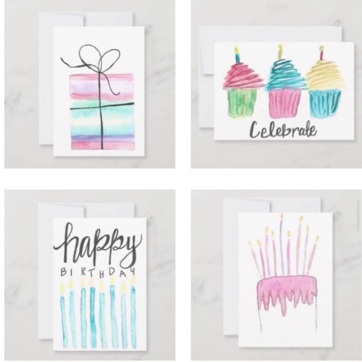 Watercolor Birthday Card Set for wholesale by Ethel B Designs