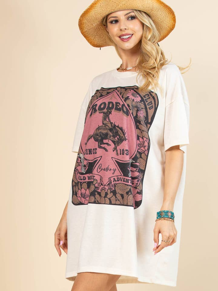 AV1202-ADDIE RODEO GRAPHIC T-SHIRT DRESS for wholesale by Avery