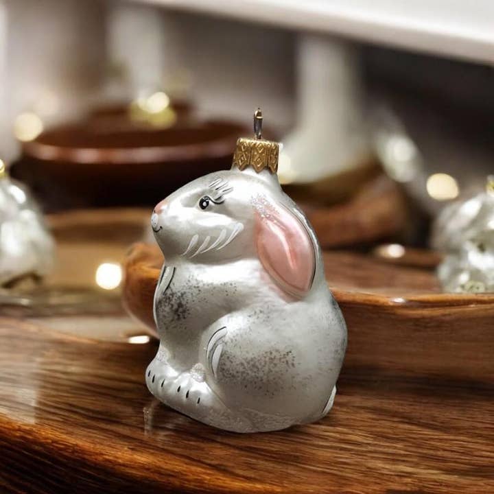 Glass by Iness - Wholesale Ornament - Bunny Rabbit Ornament - Hand Made In Ukraine - Blown Glass Ornament - Hand Decorated - Keepsake Ornament - Silver Bunny - Figurative Ornament