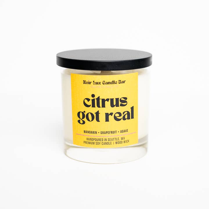 Citrus Got Real | Soy Wax Wooden Wick Candle for wholesale by Noir Lux Candle Co