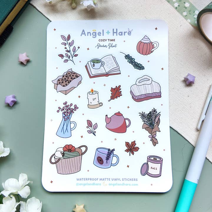 Folha de Autocolantes Impermeáveis Cozy Time por atacado de Angel + Hare