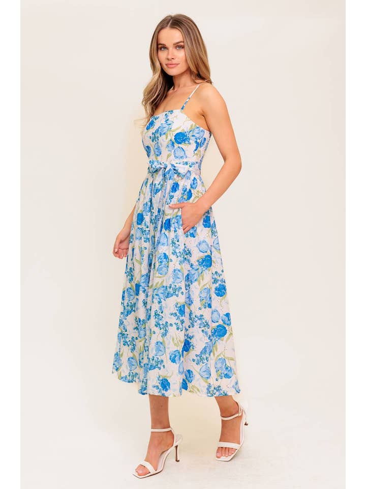 IVORY BLUE A printed woven midi dress - ID22420 for wholesale on Faire