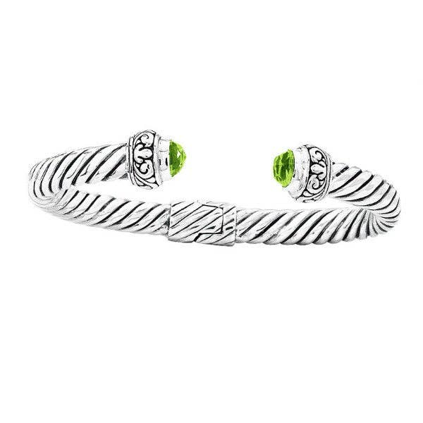 AB-1024-PR Sterling Silver Twisted Cable Cuff Bangle with Peridot Quartz – Wholesale for wholesale by Bali Designs