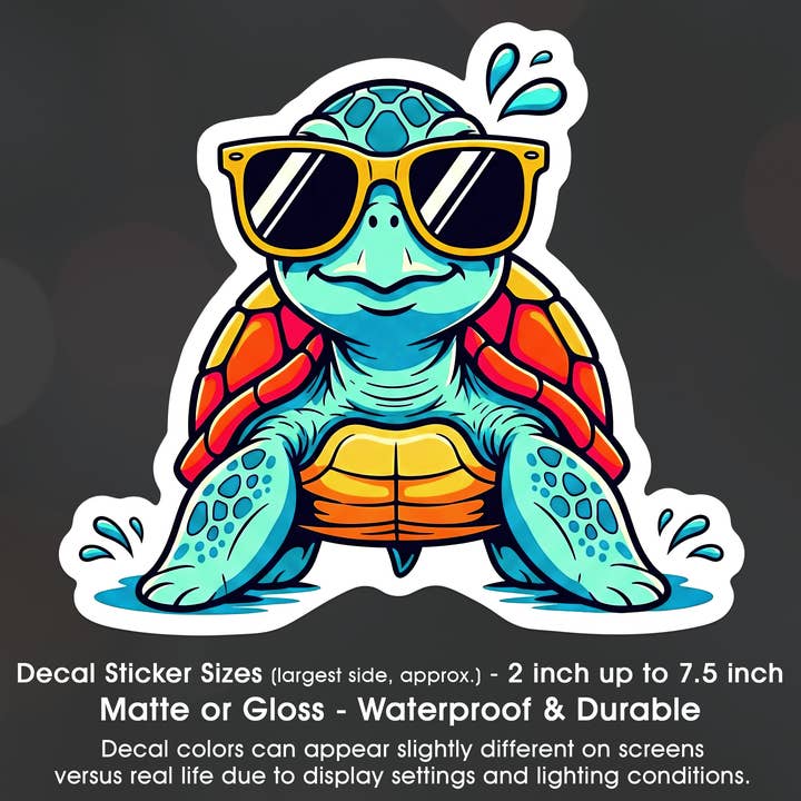 Sea Turtle Cool Sunglasses Water Decal Sticker Waterproof for wholesale by Groovy Giftables