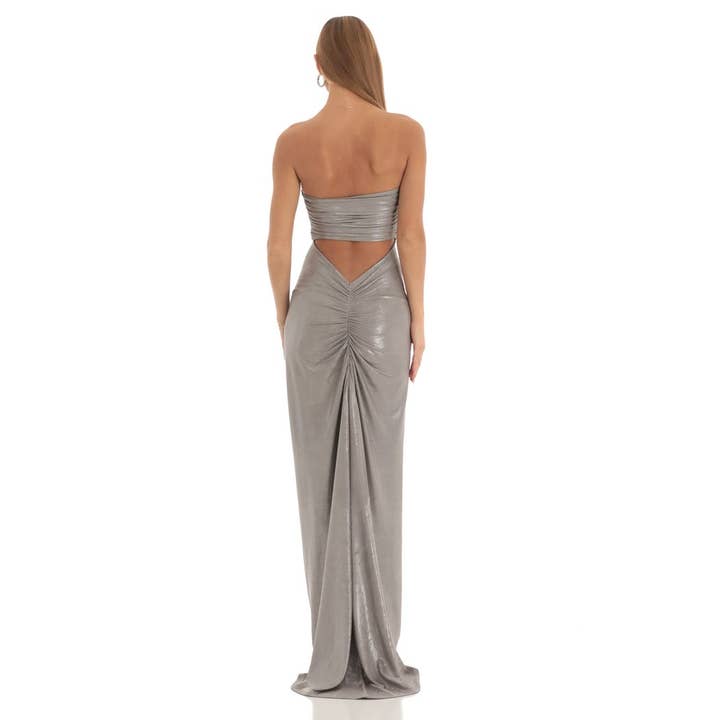 Lucy In The Sky - Wholesale Dress - Women's - Metallic Corset Maxi Dress in Silver