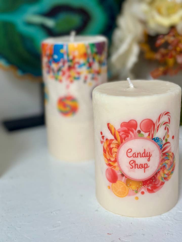 Set de velas Candy Shop Lollipop Pillar para venta al por mayor de Peaceful Vibes Essential