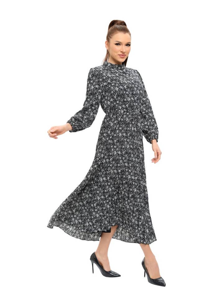 Floral Microprint Long Sleeve Midi Dress for wholesale by Miss Finch NYC