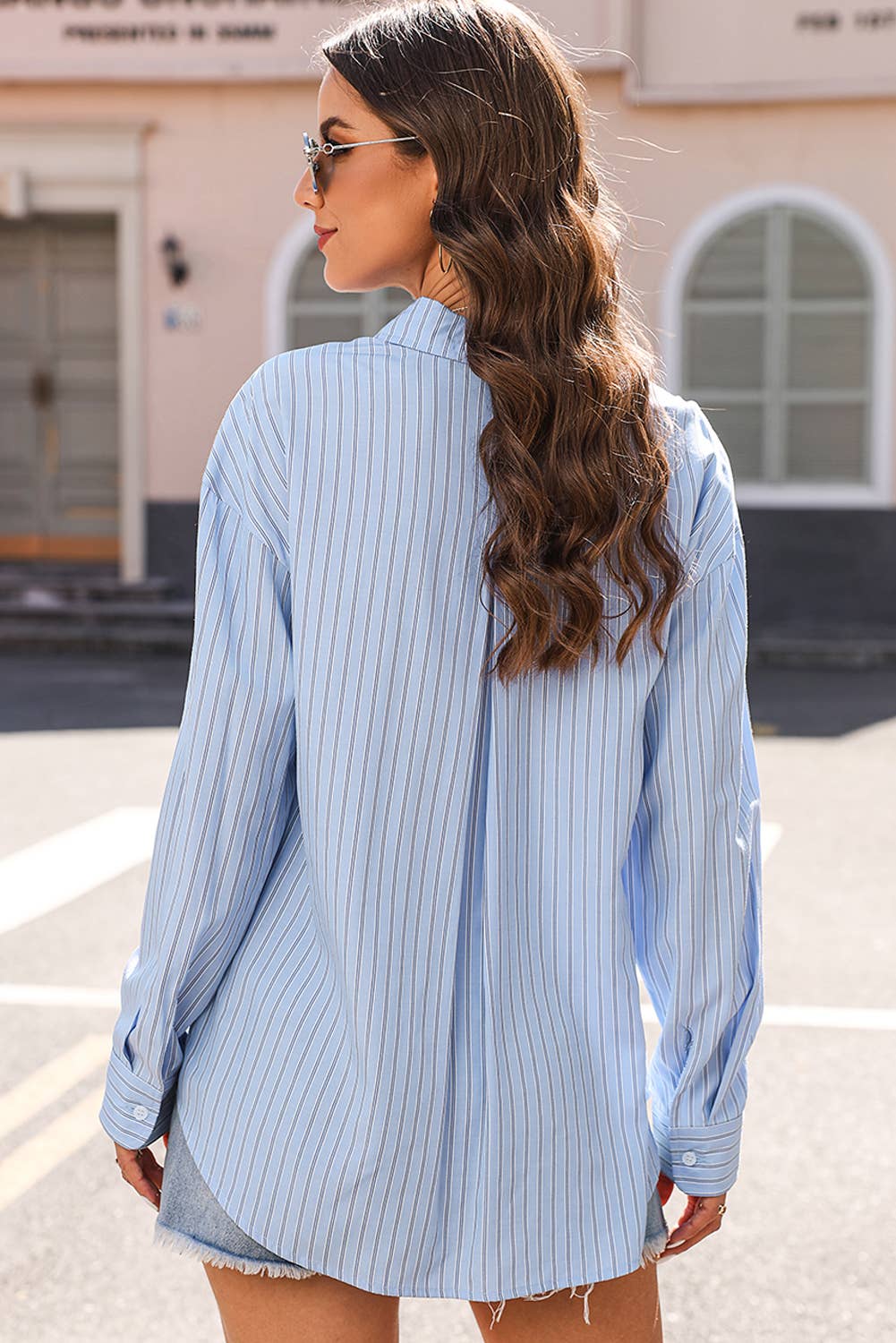 Lovesoft - Wholesale Button Down Shirt - Women's - Stripe Button-Up Relaxed Fit Oversized Shirt7