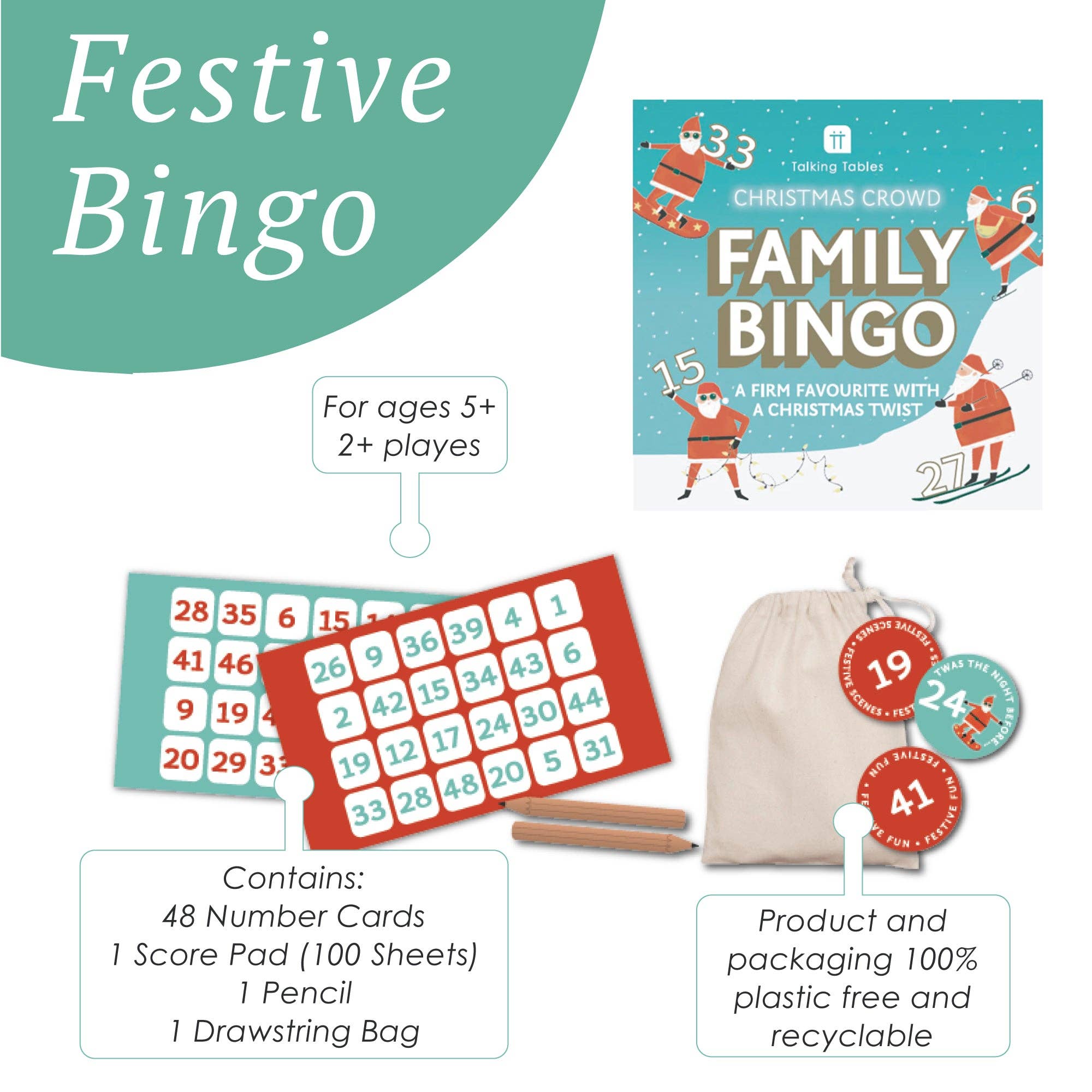 Talking Tables UK – wholesale Board game – Christmas Family Bingo Game | POS Unit | Christmas Games |2
