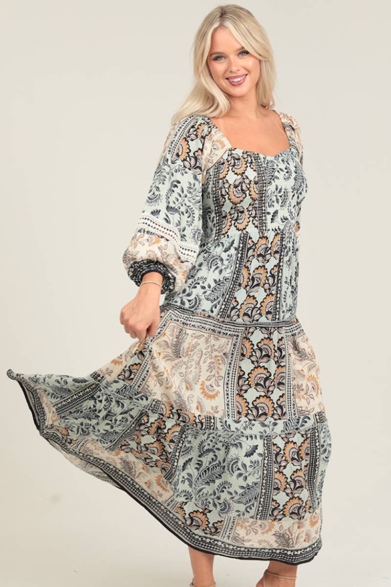 ANGIE - Wholesale Dress - Women's - C4626-A908 SWEETHEART NECK SMOCKED BODICE LACE TRIM MAXI 7