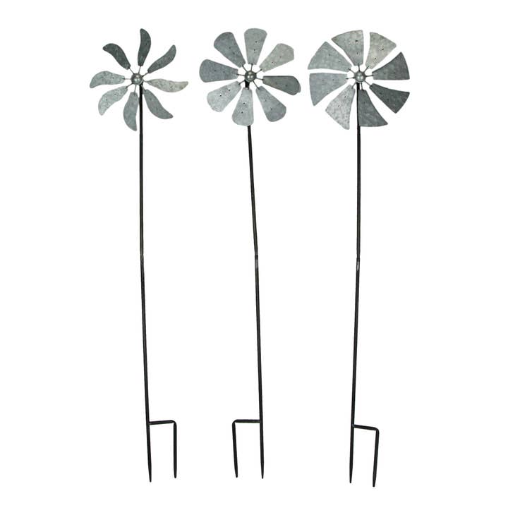 Zeckos - Wholesale Wind Spinner - Set of 3 Metal Kinetic Wind Spinner Garden Stakes 41 Inches
