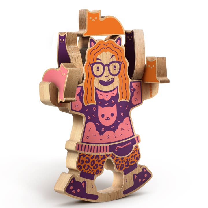 Fred & Friends - Wholesale Stacking Game - Crazy Cat Lady- Wooden Stacking Game2
