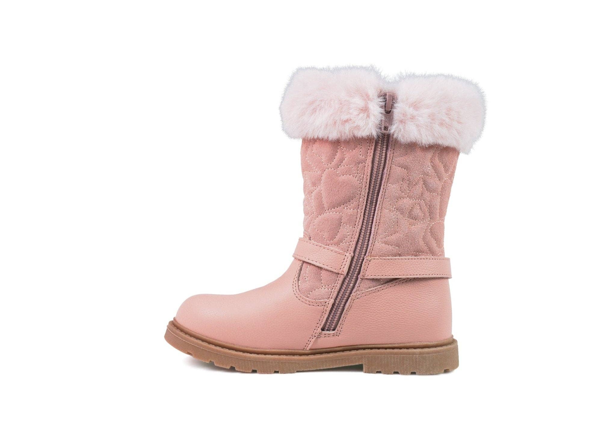 ToeZone - Vendita all'ingrosso Scarpe casual - Bambini - JO - Stivali rosa in pelle e pelliccia scamosciata da bambina4