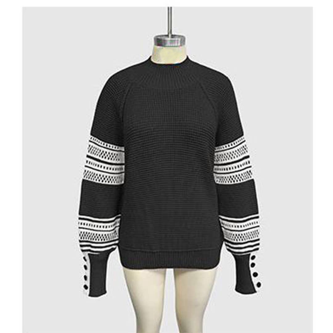 UNISHE - Wholesale Knit Sweater - Women's - Knitted Contrast Half Turtleneck Pullover Sweater SF13213