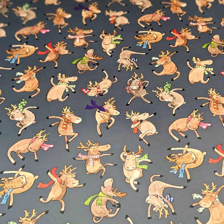 Hes Designs - Wholesale Flat Wrap - Christmas dancing Reindeer gift wrap, Quirky wrapping paper1