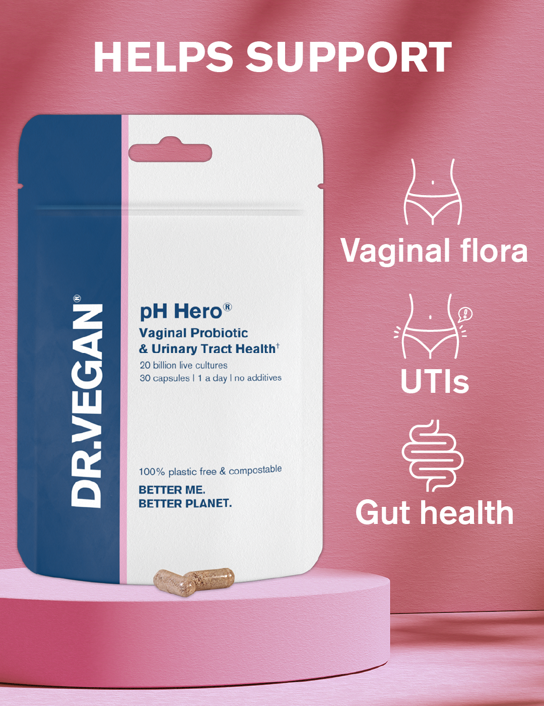 DR.VEGAN - Wholesale Oral Supplement/Vitamin - pH Hero® | 30 Capsules | Vaginal Health & UTI Support3