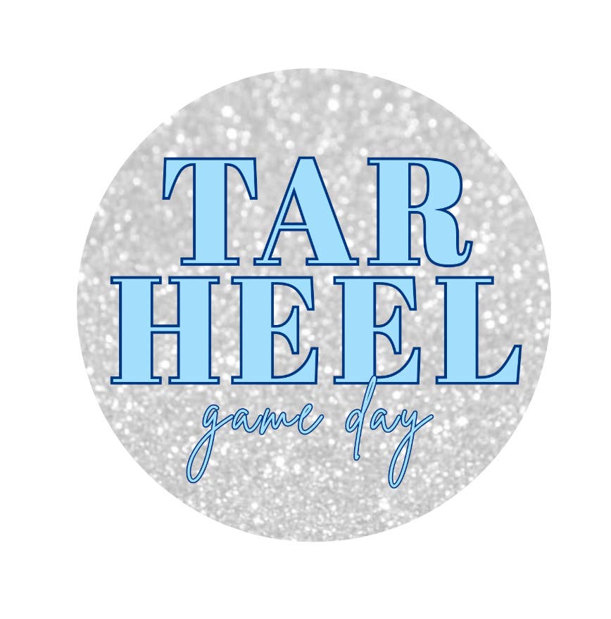 Ella Blue Boutique - Vente Épinglettes/boutons - JOUR DE MATCH DES TAR HEELS DE L'UNC fond pailleté0