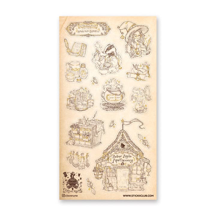 Amber Apple Apothecary Sticker Sheet for wholesale by STICKII