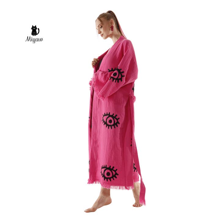 Evil Eye Pink Swim Caftan Cover Up – Organic Cotton for wholesale on Faire1