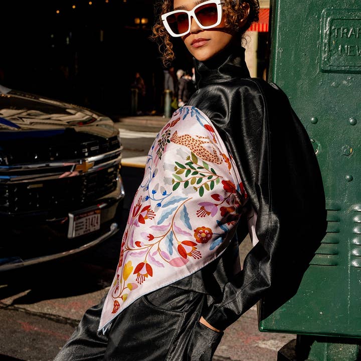 Jessie Zhao New York – wholesale Scarf – Women's – Double Sided Wool Silk Scarf Of Pink Blossom Jungle7