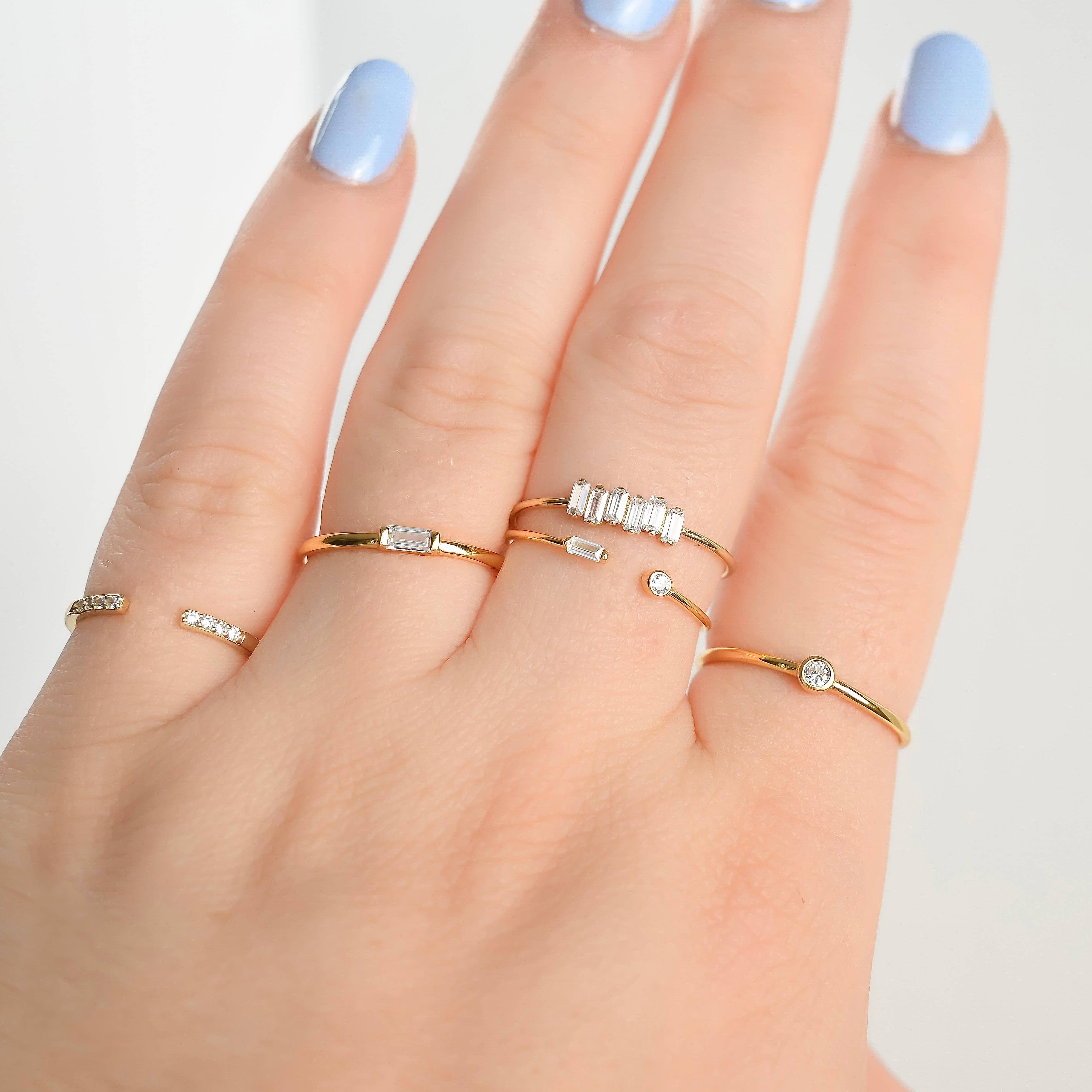 Blueyejewelry - Vente Anneau/bague à empiler - Bagues en argent 925 et diamants - Bague avec lunette - Bague baguette3